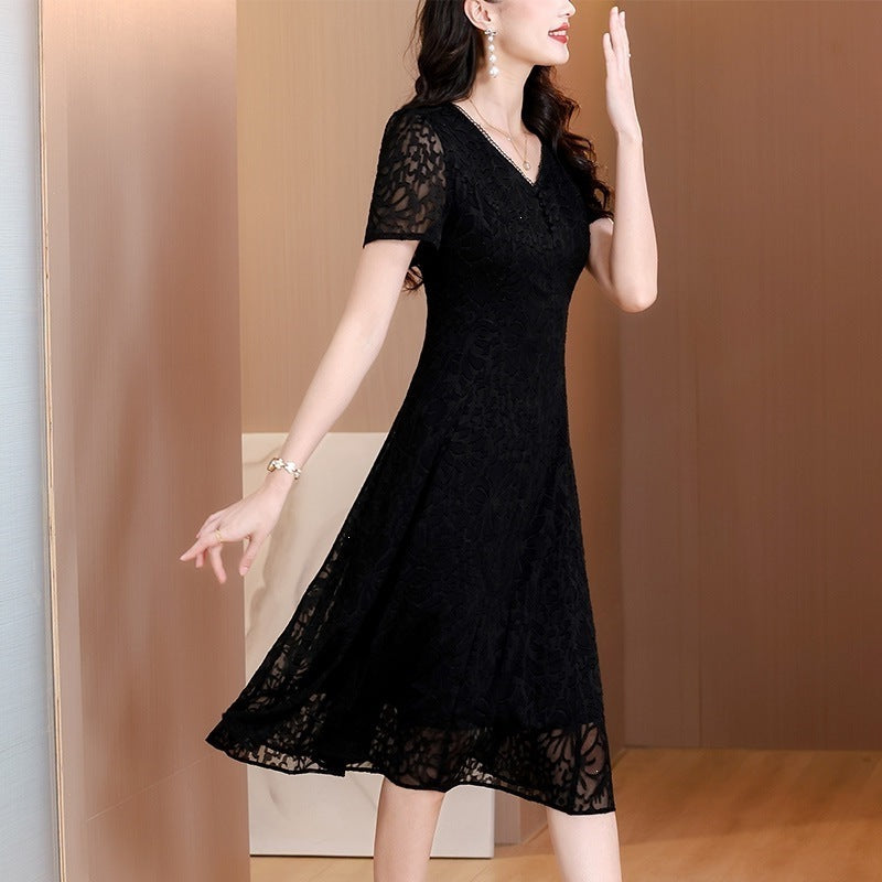 Black Lace A-Line Plus Size Formal Dress