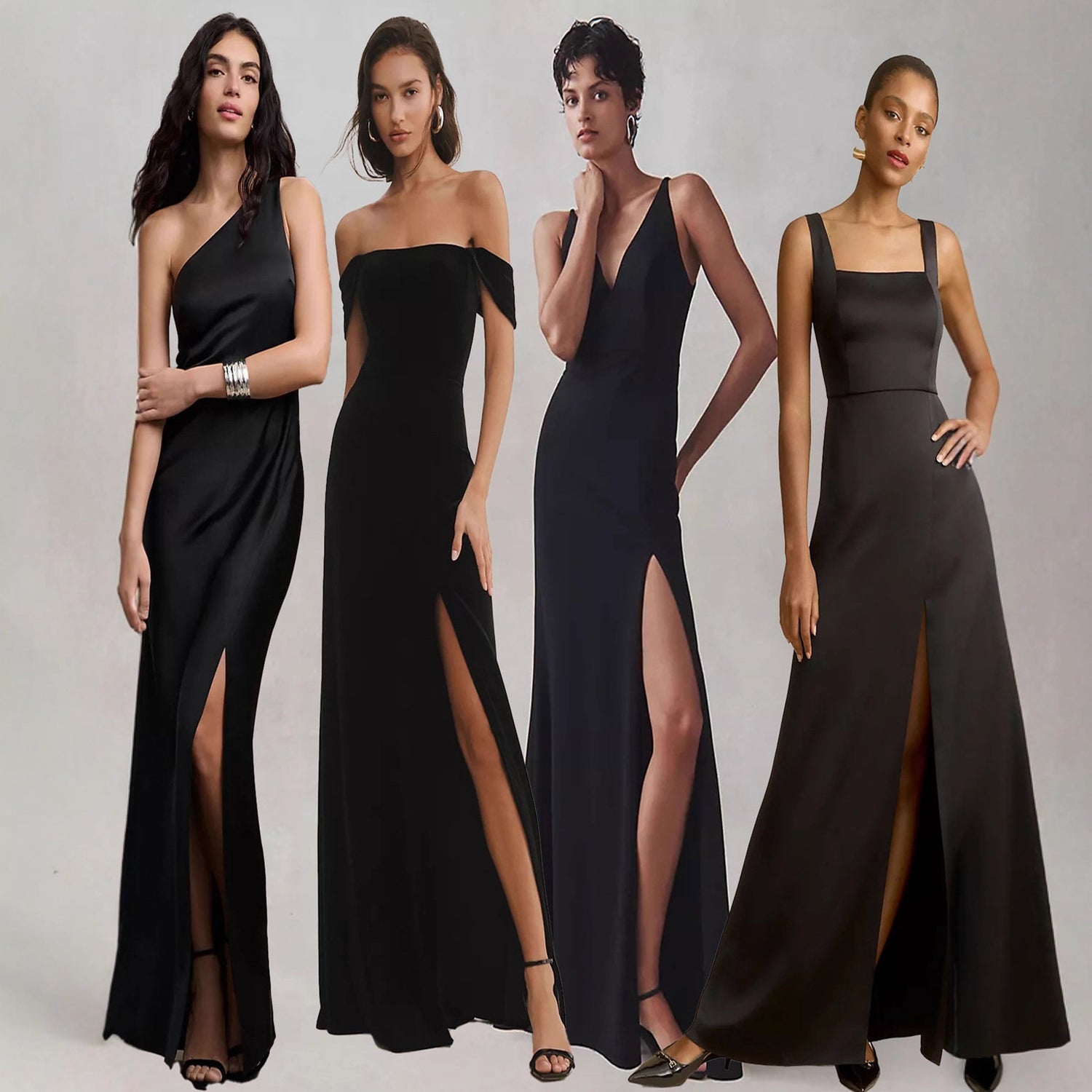 Black Formal Satin Bridesmaid Dress