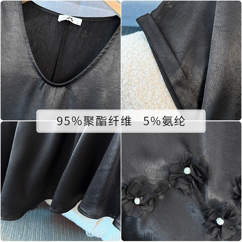 Black V-Neck Short Sleeve Plus Size Formal Dress