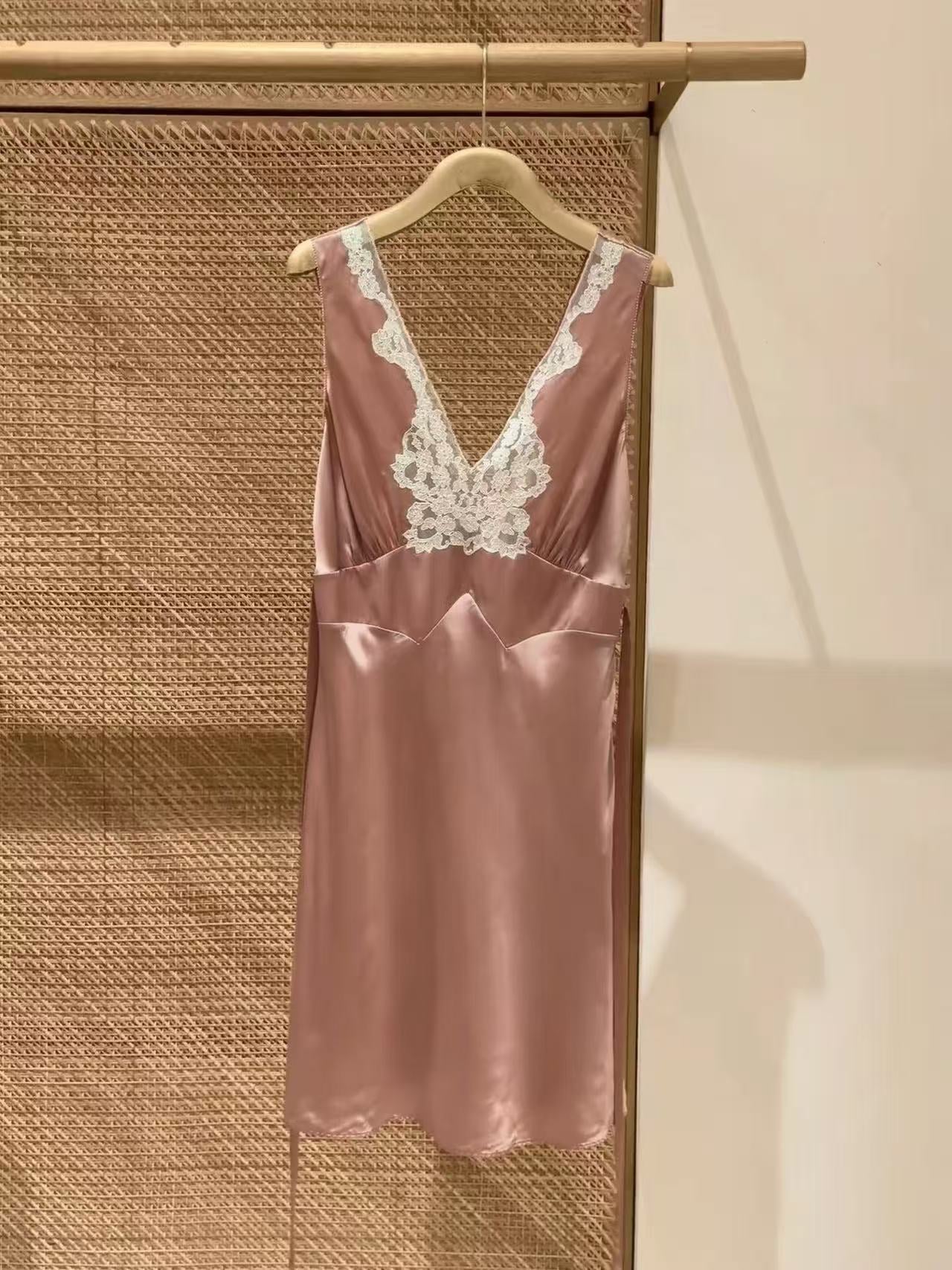 Pink Satin Lace Wedding Guest Dress