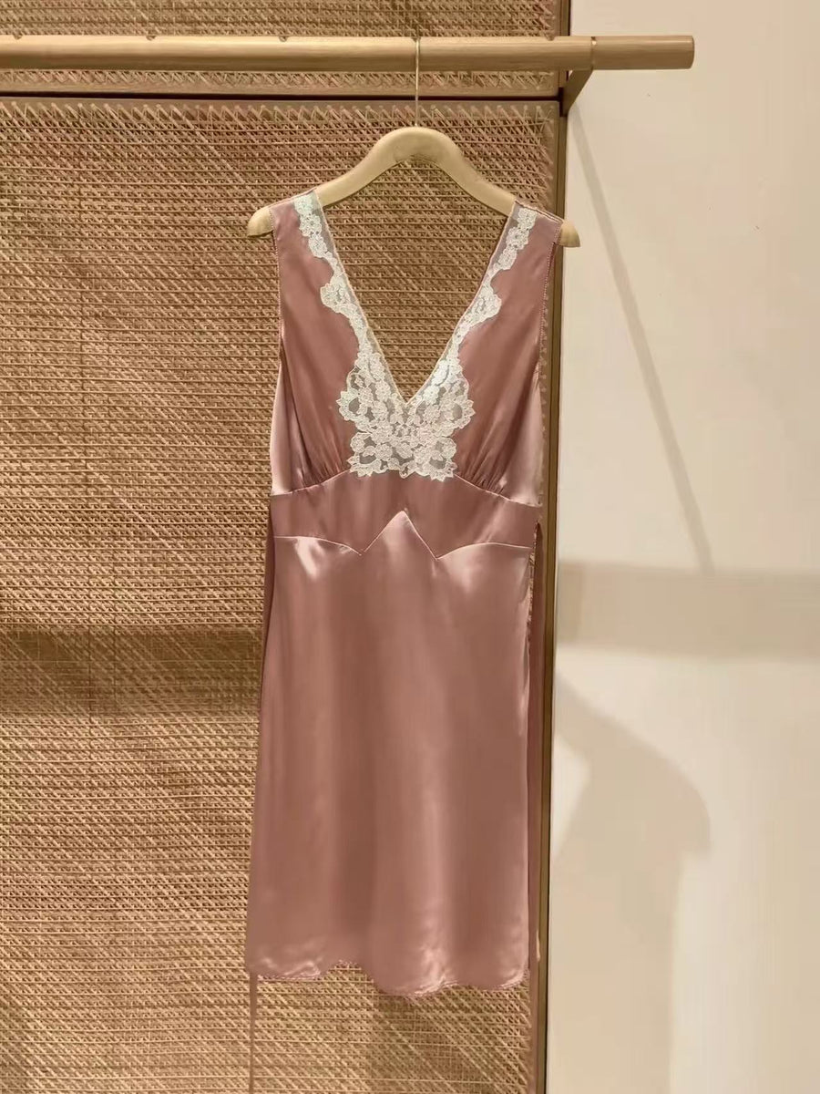 Pink Satin Lace Wedding Guest Dress