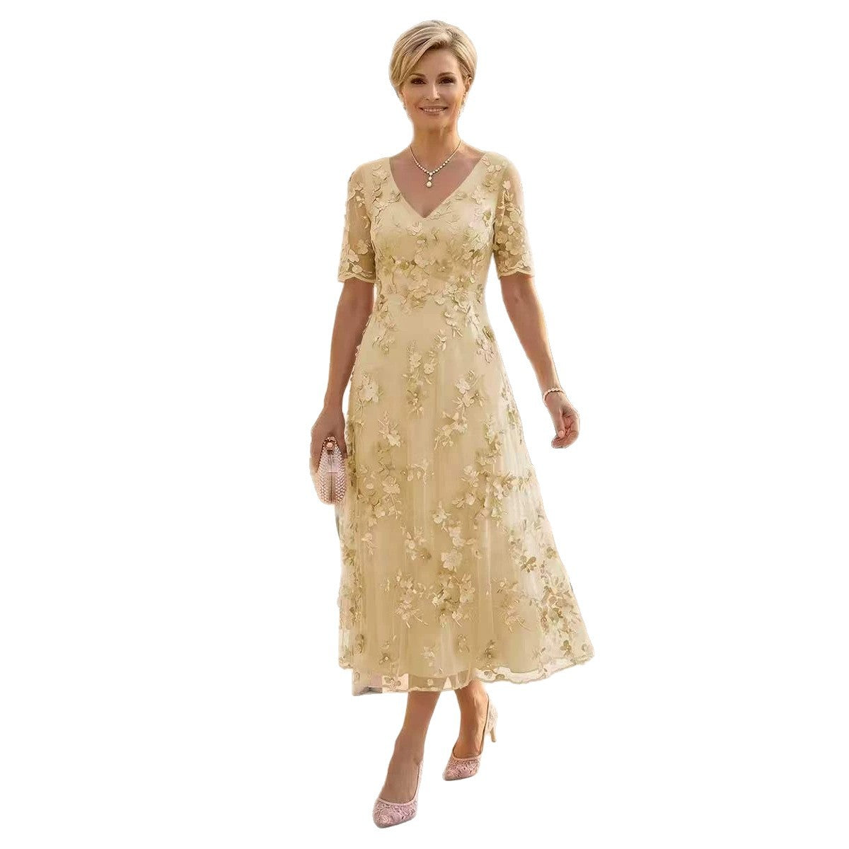 Lace V-Neck Long Prom Dress