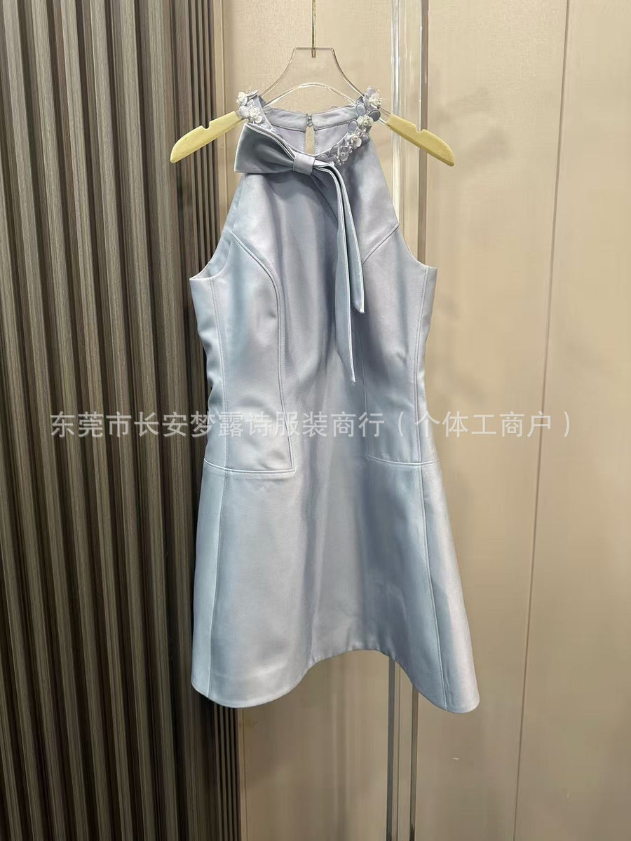 White Halter Beaded Graduation Dress