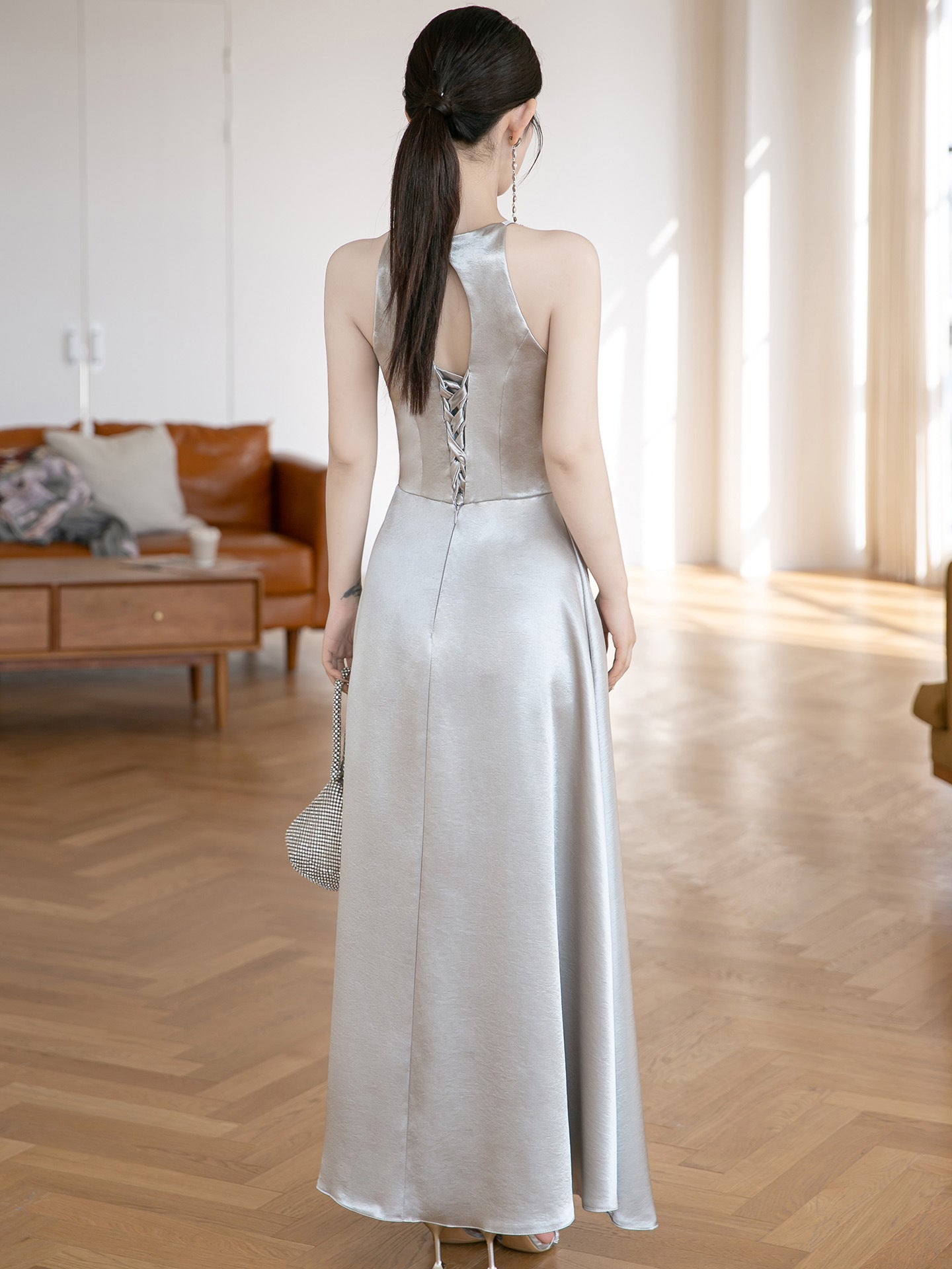 Silver Satin Bridesmaid Dress