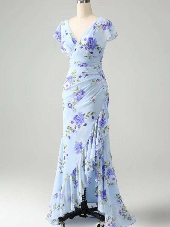 Sky Blue A-Line Wedding Guest Dress