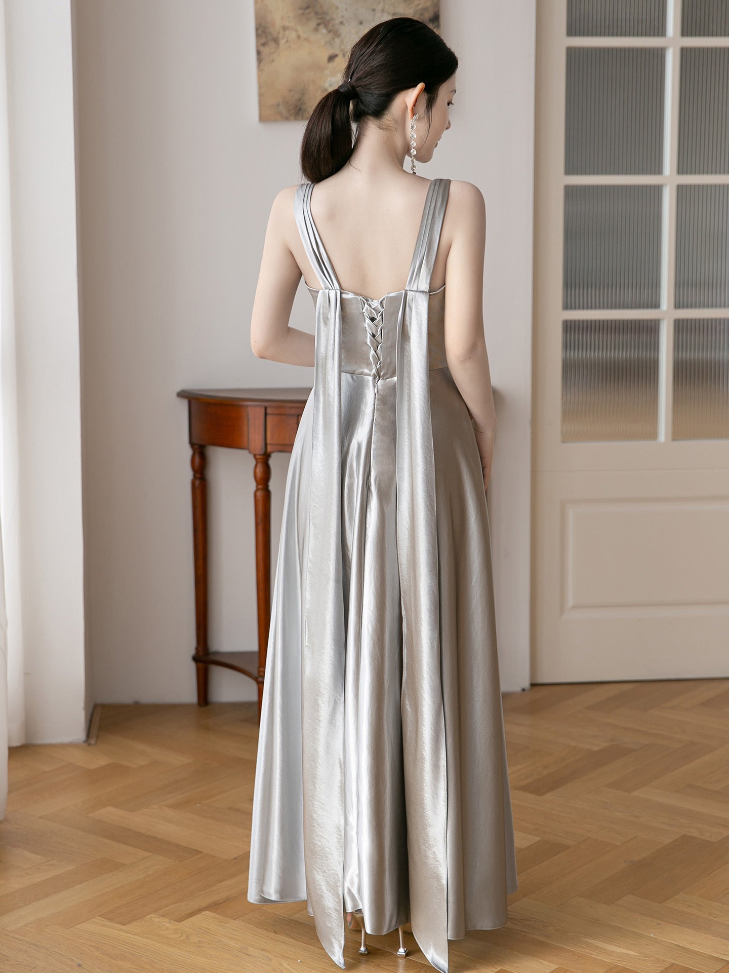 White Maxi Satin Bridesmaid Dress