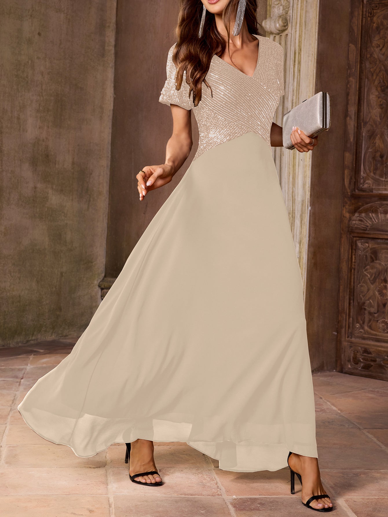 Chiffon V-Neck Wedding Guest Dress