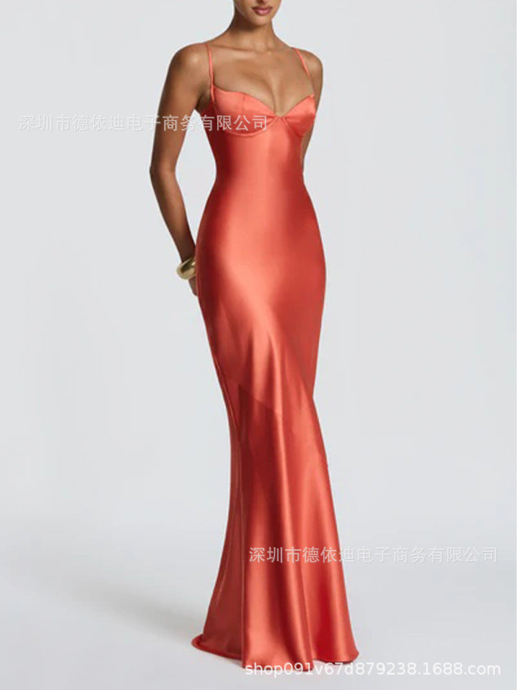 Satin Spaghetti Strap Long Prom Dress