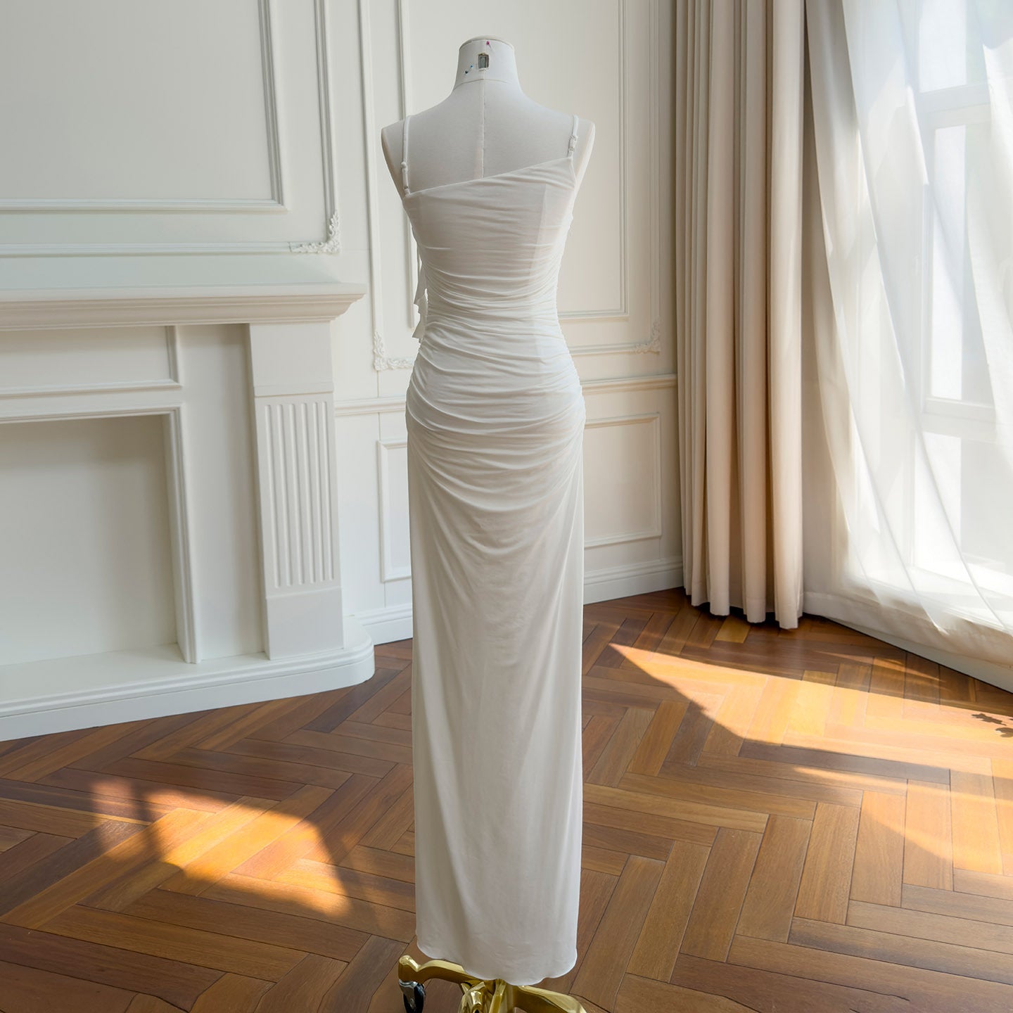 White Satin Spaghetti Strap Graduation Dress