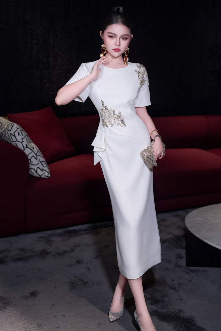 White Embroidered Graduation Dress