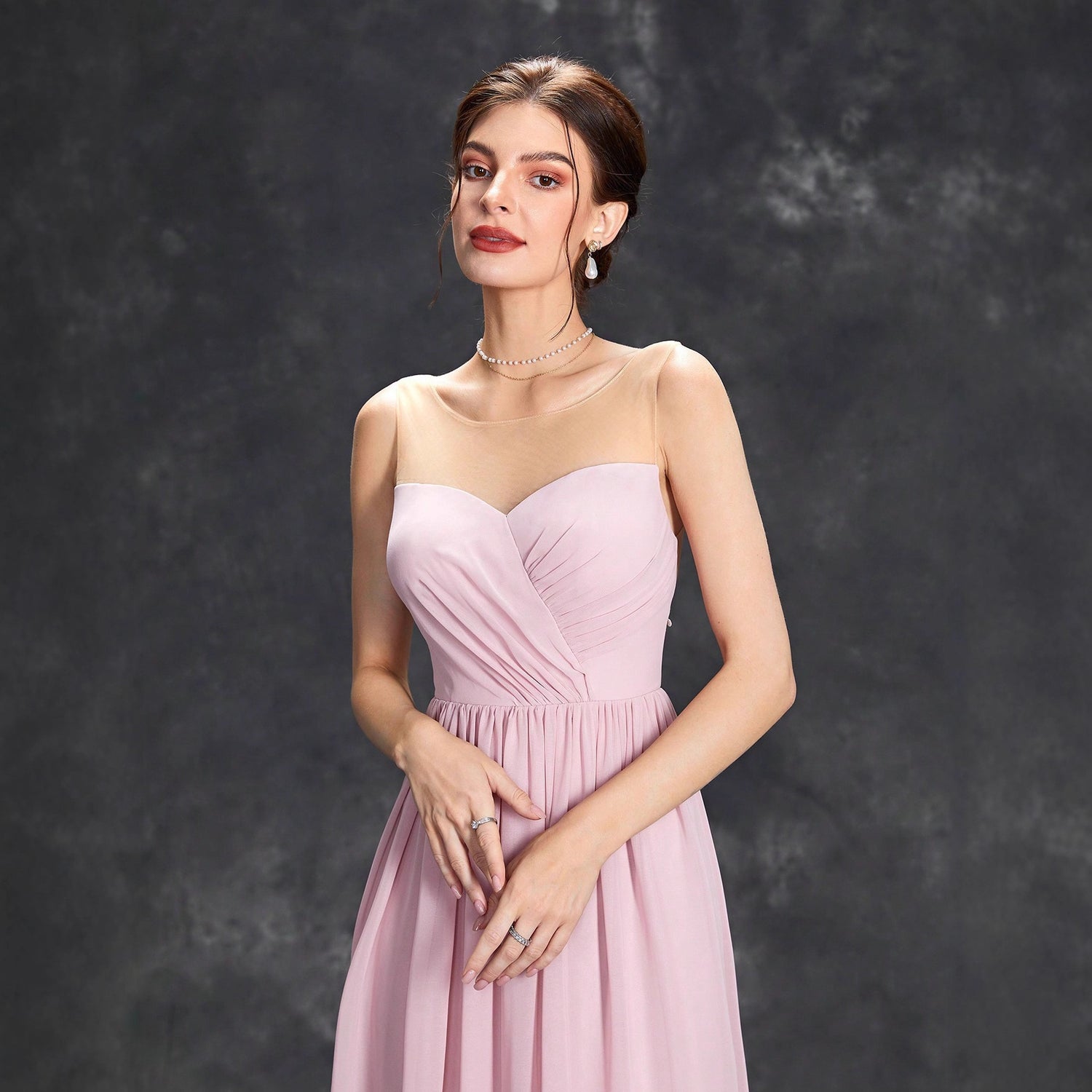 Pink Chiffon Strapless Bridesmaid Dress