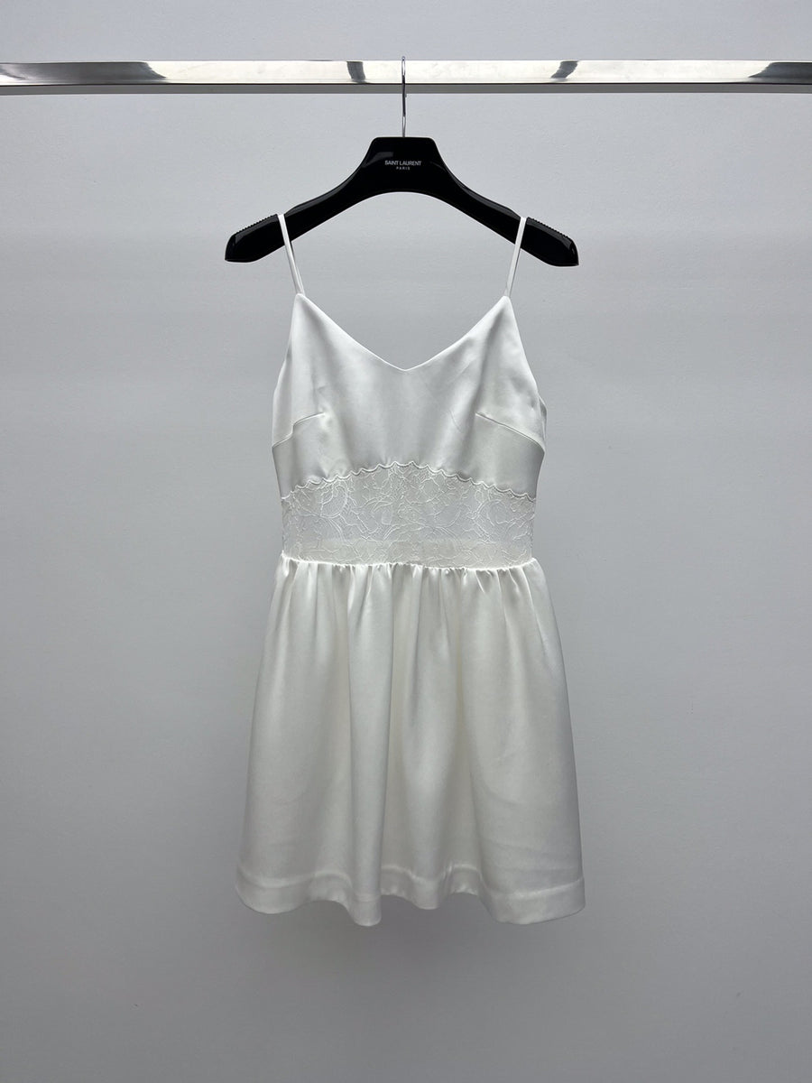 White Satin Lace Graduation Dress