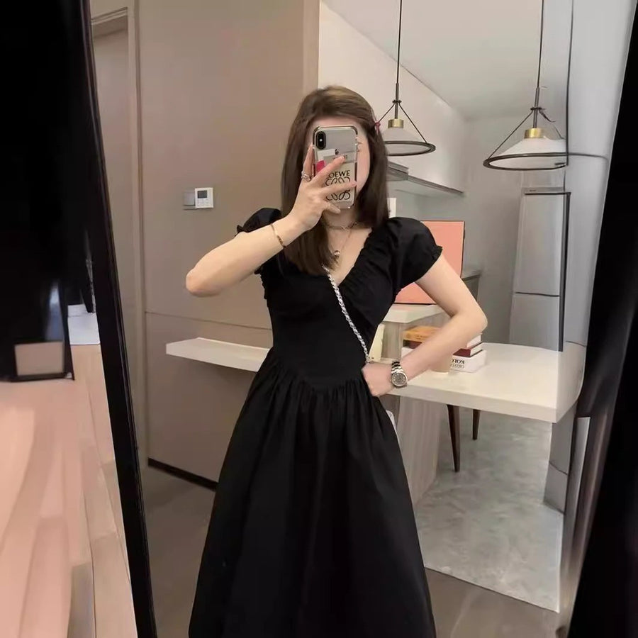 V-Neck Puff Sleeve Plus Size Formal Dress