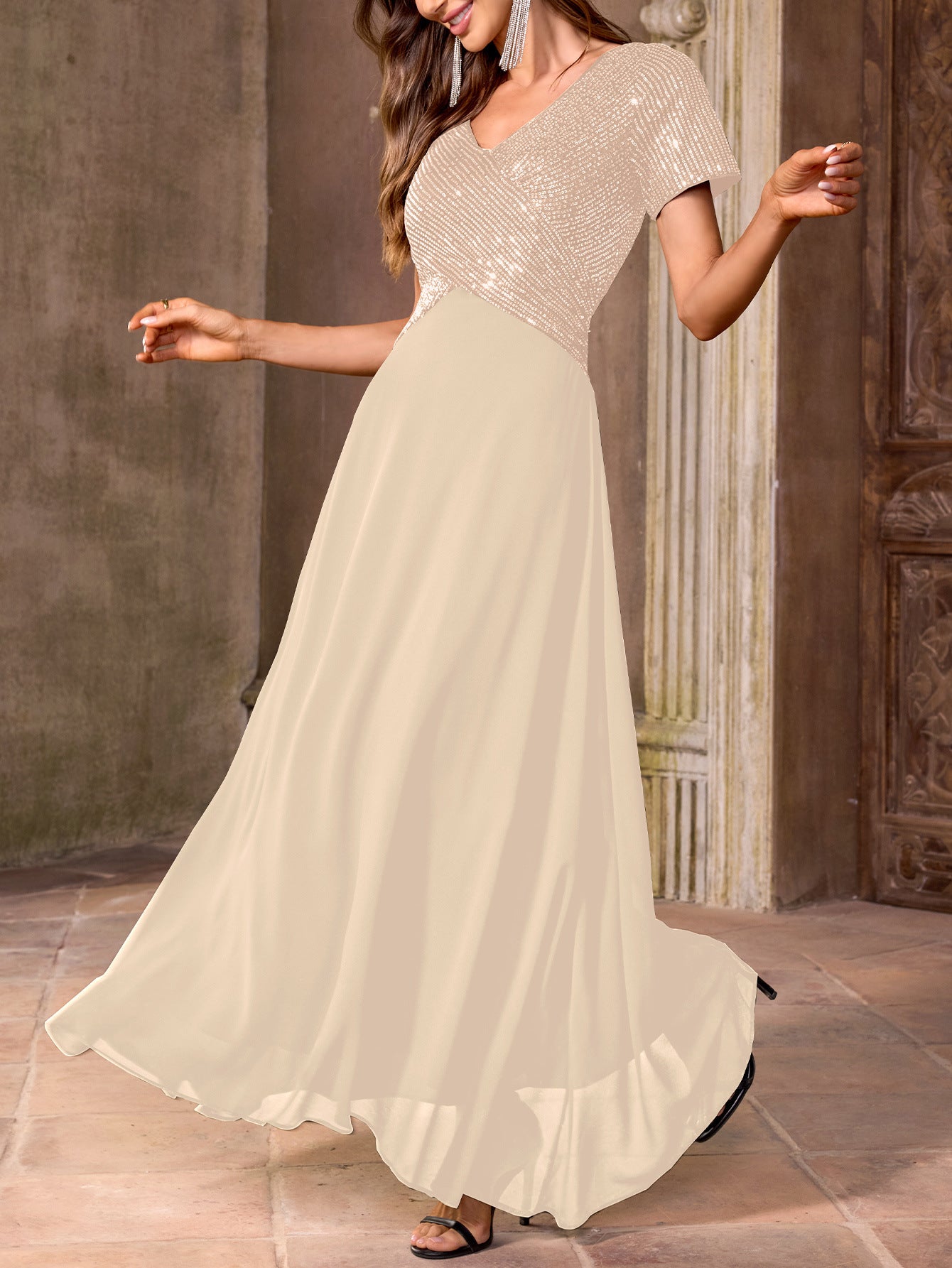 Chiffon V-Neck Wedding Guest Dress