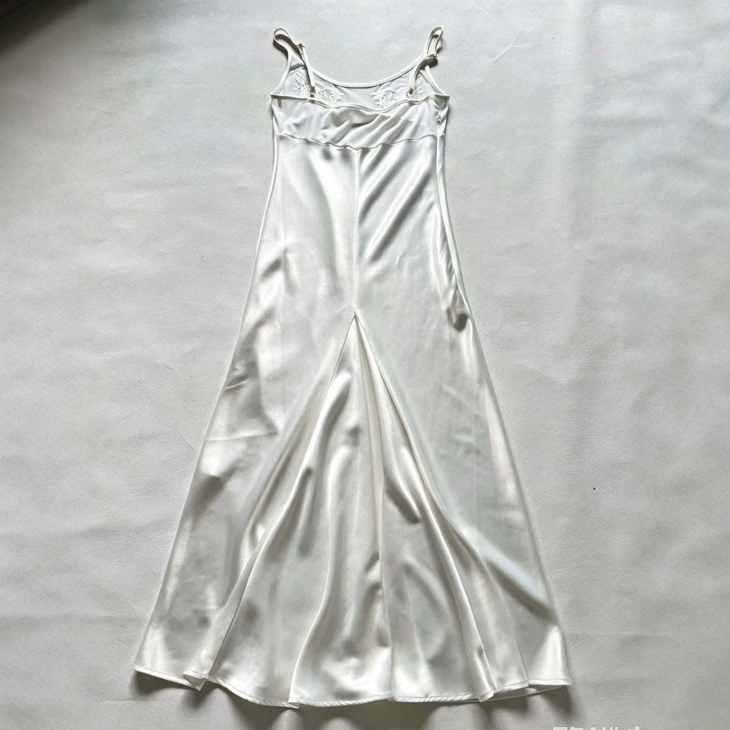 White Satin Spaghetti Strap Embroidered Graduation Dress