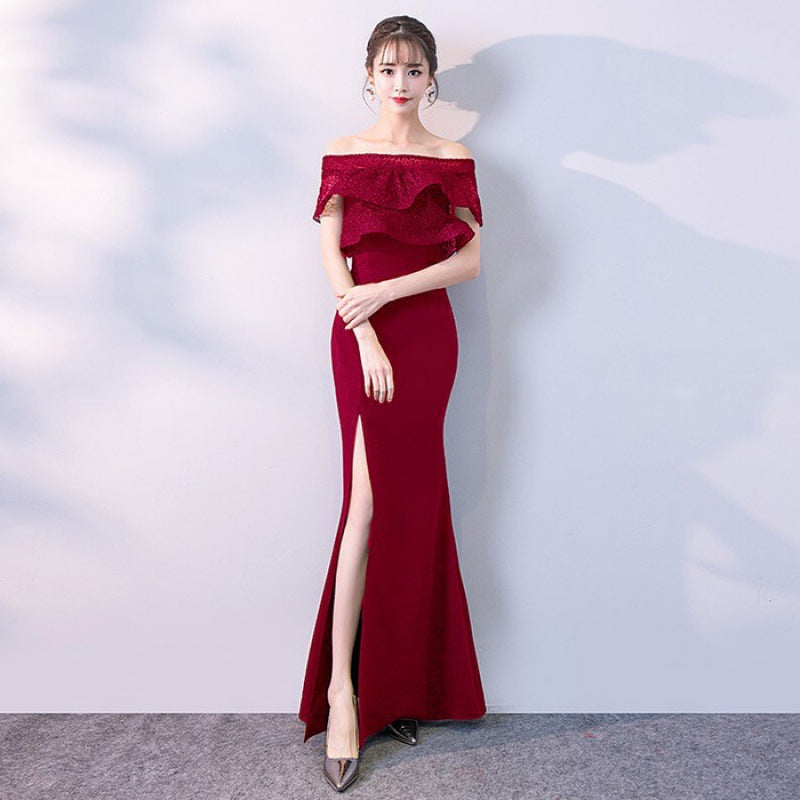 Off-Shoulder Slit Long Prom Dress