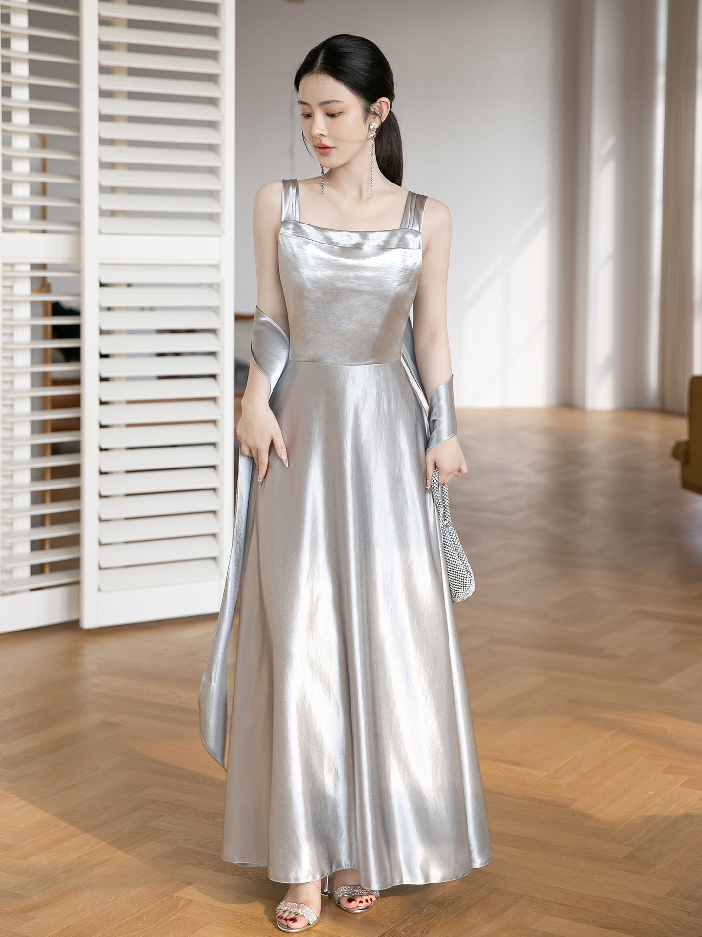 White Maxi Satin Bridesmaid Dress