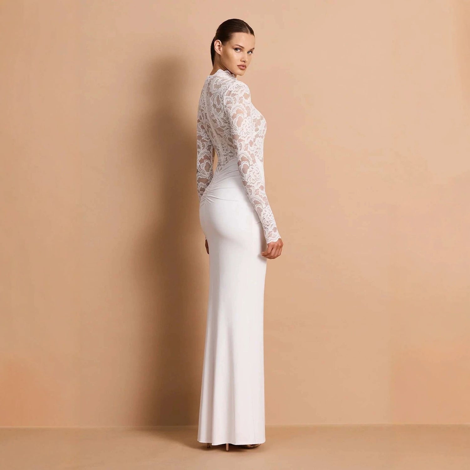 Black Lace Long Sleeve Mermaid Wedding Guest Dress