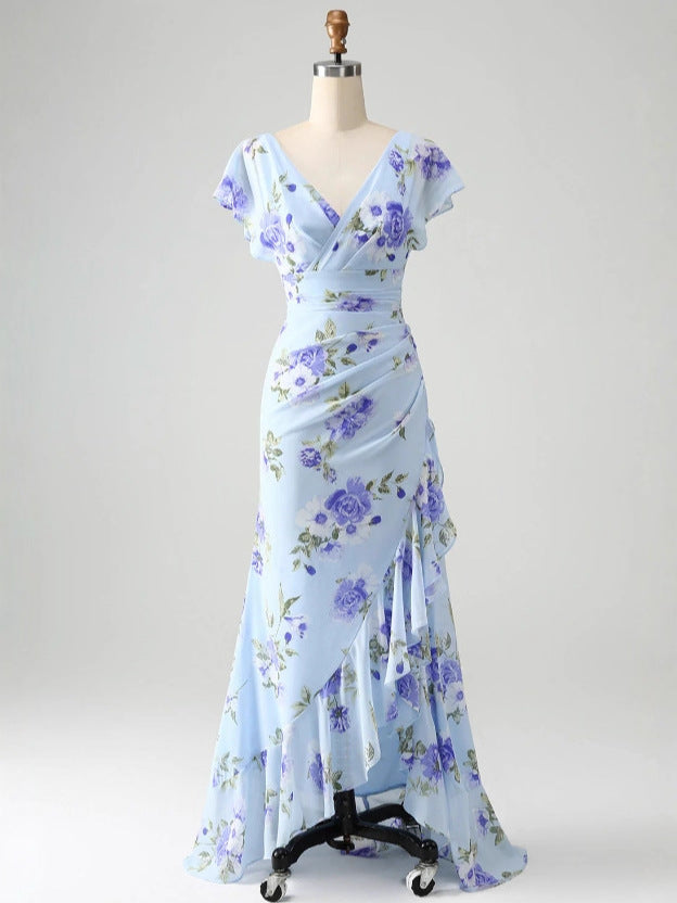 Sky Blue A-Line Wedding Guest Dress