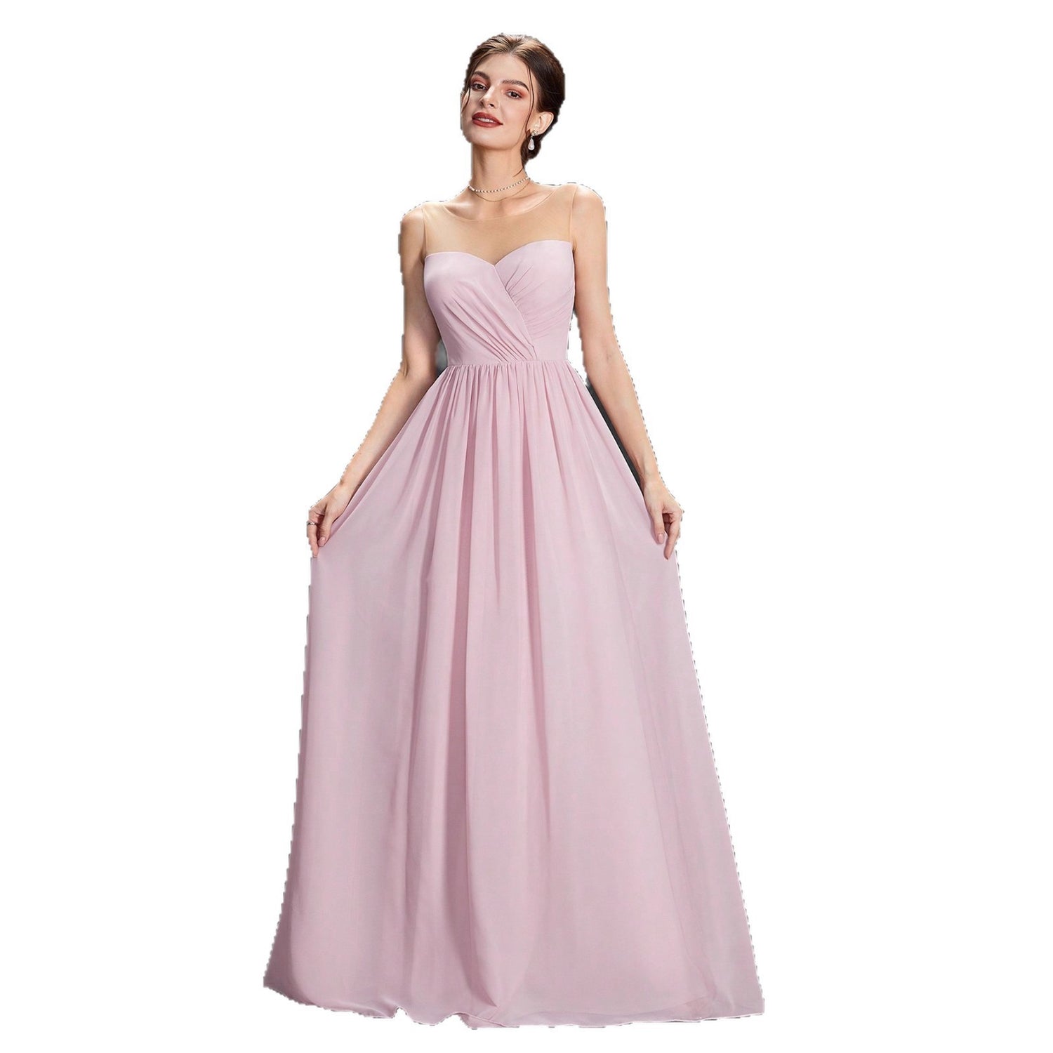 Pink Chiffon Strapless Bridesmaid Dress