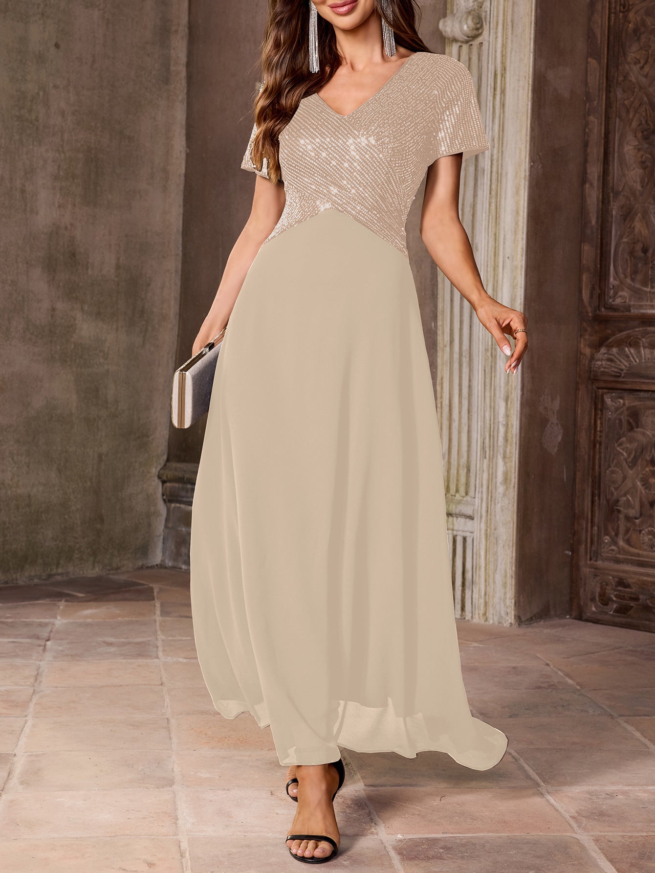 Chiffon V-Neck Wedding Guest Dress