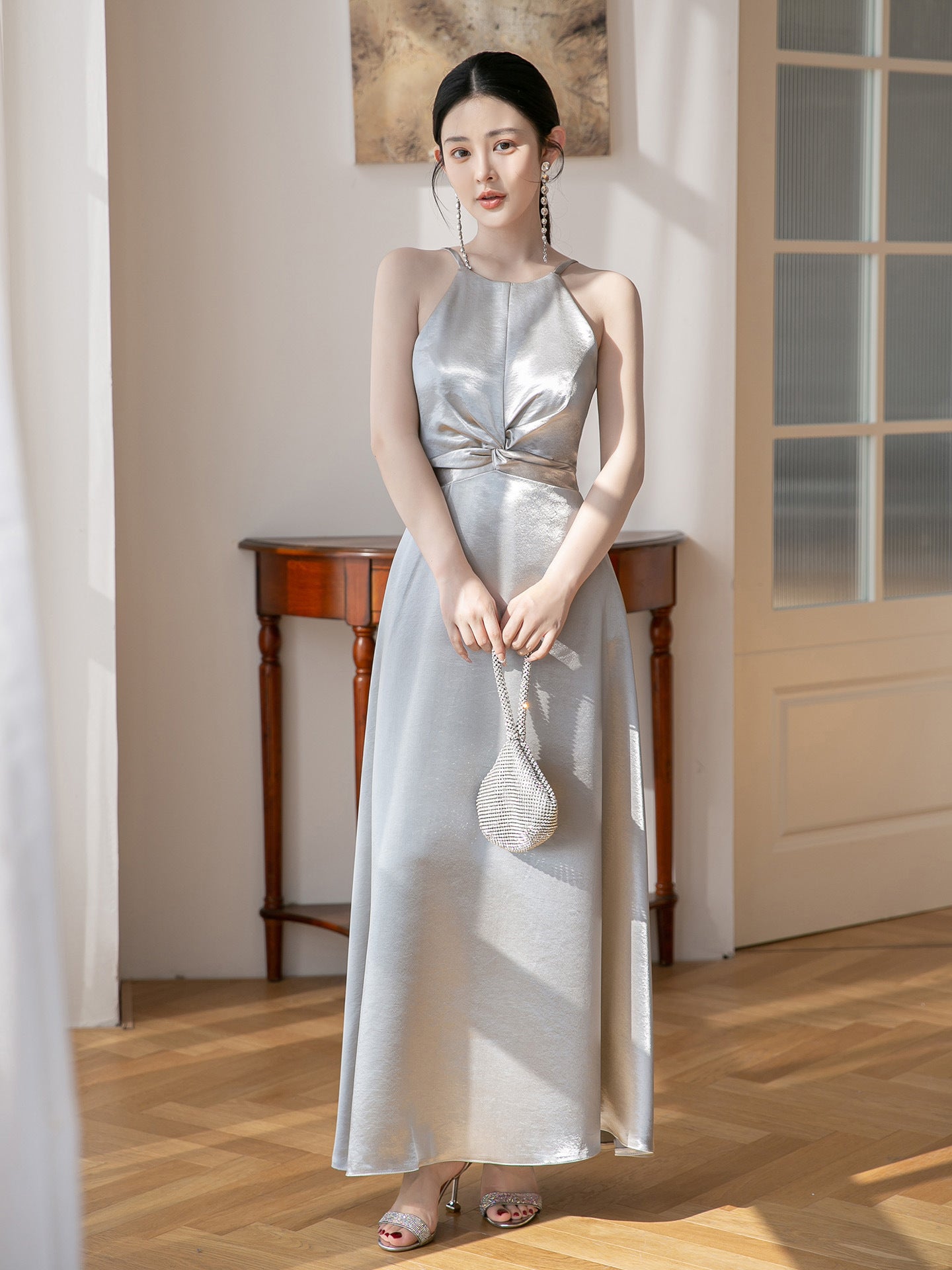 Silver Satin Bridesmaid Dress