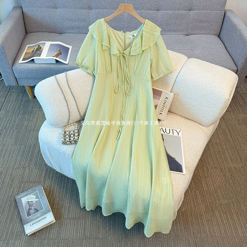Green Puff Sleeve Corset Plus Size Formal Dress