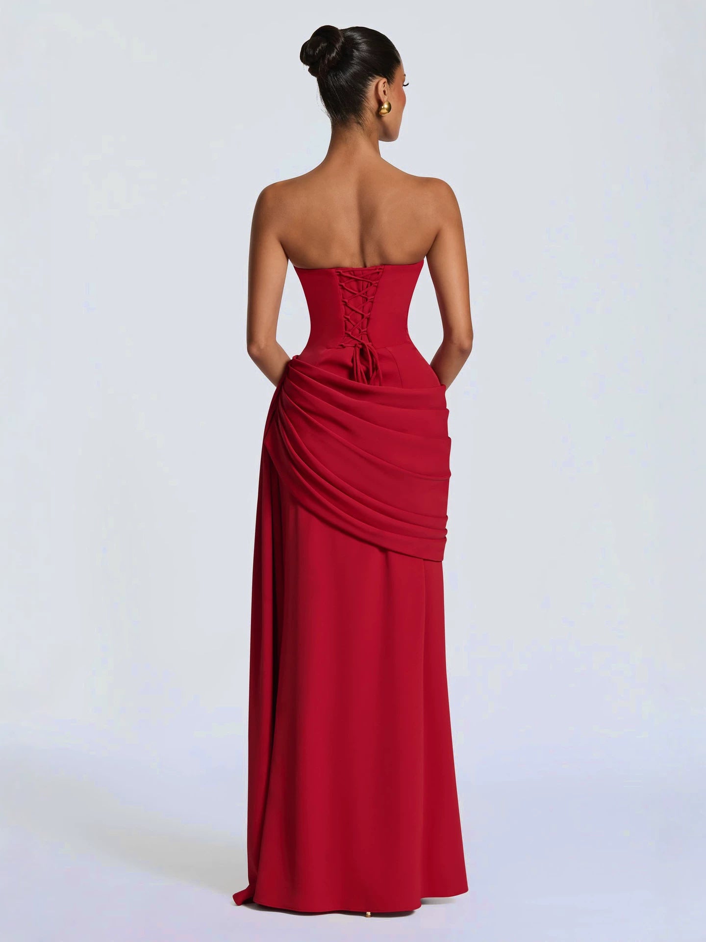White Strapless Ruched Long Prom Dress