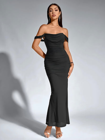 Black Corset Ruched Wedding Guest Dress