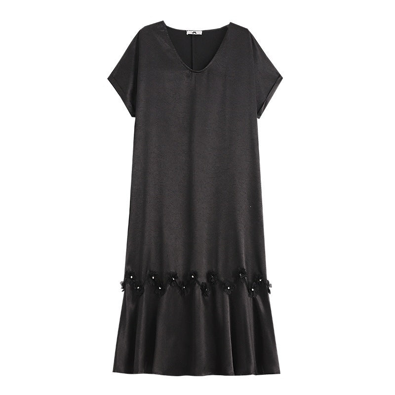 Black V-Neck Short Sleeve Plus Size Formal Dress