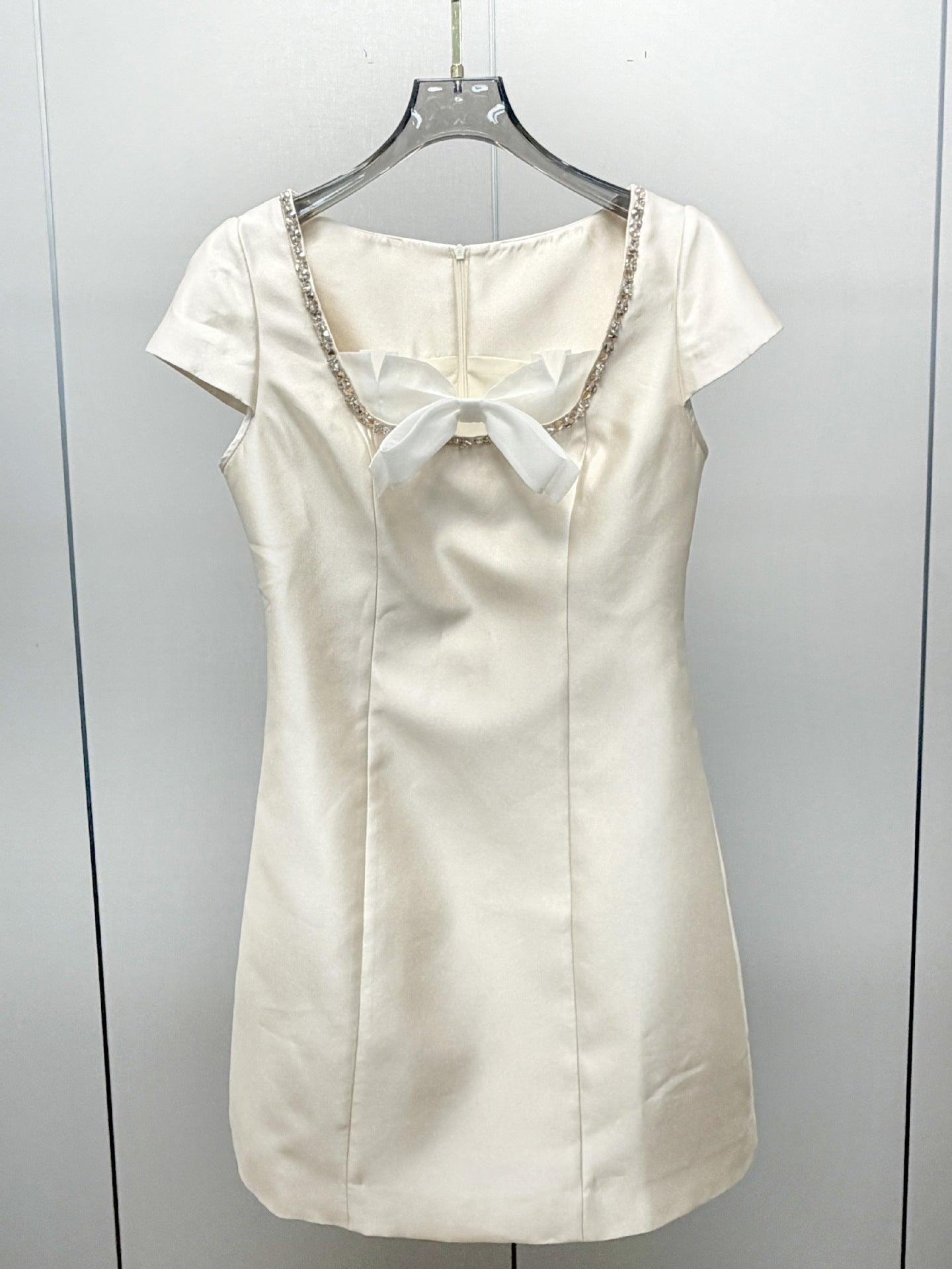 Apricot Satin Square Neck Graduation Dress
