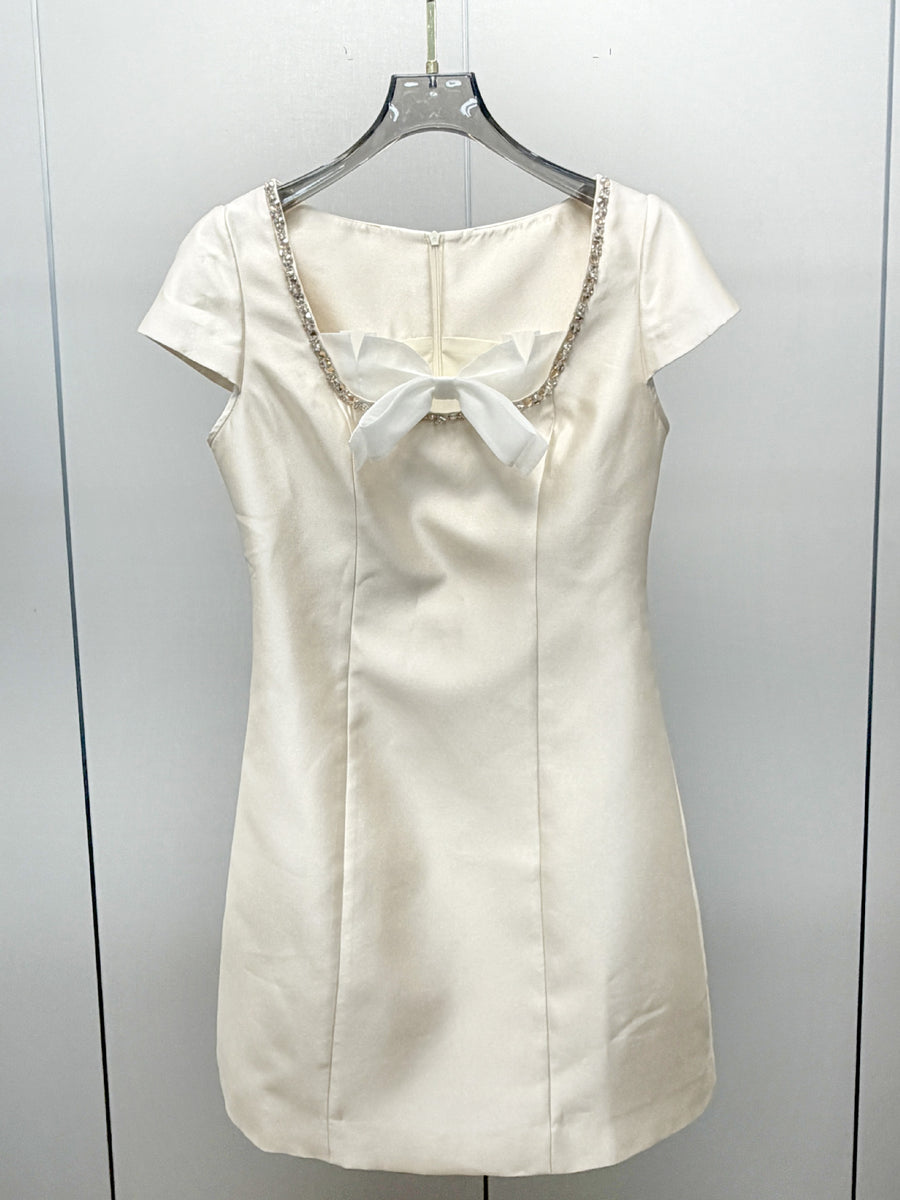 Apricot Satin Square Neck Graduation Dress