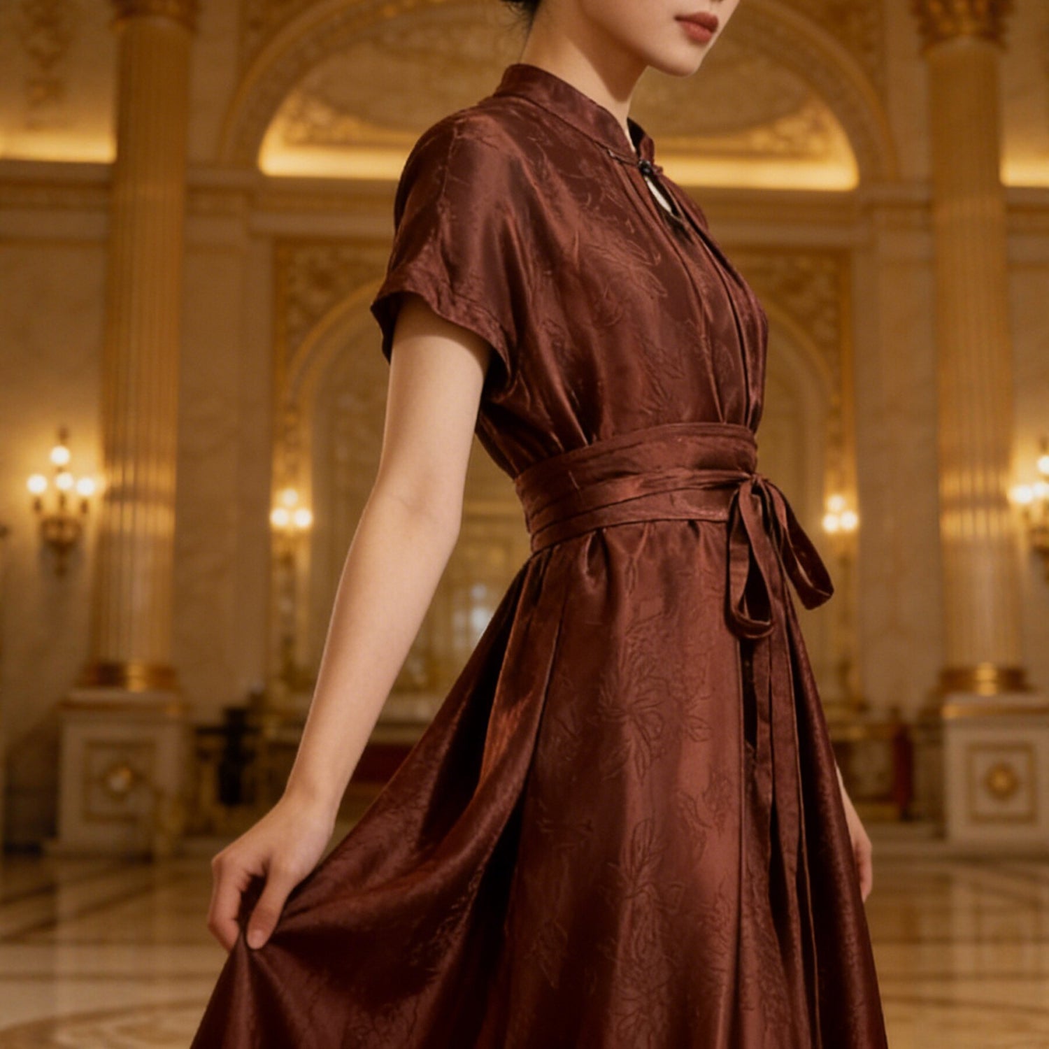 Black Satin Jacquard Plus Size Formal Dress