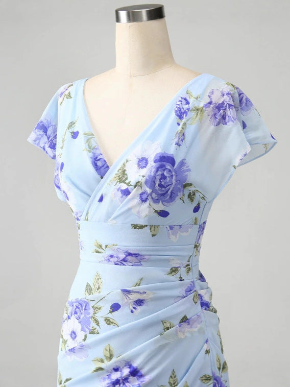 Sky Blue A-Line Wedding Guest Dress