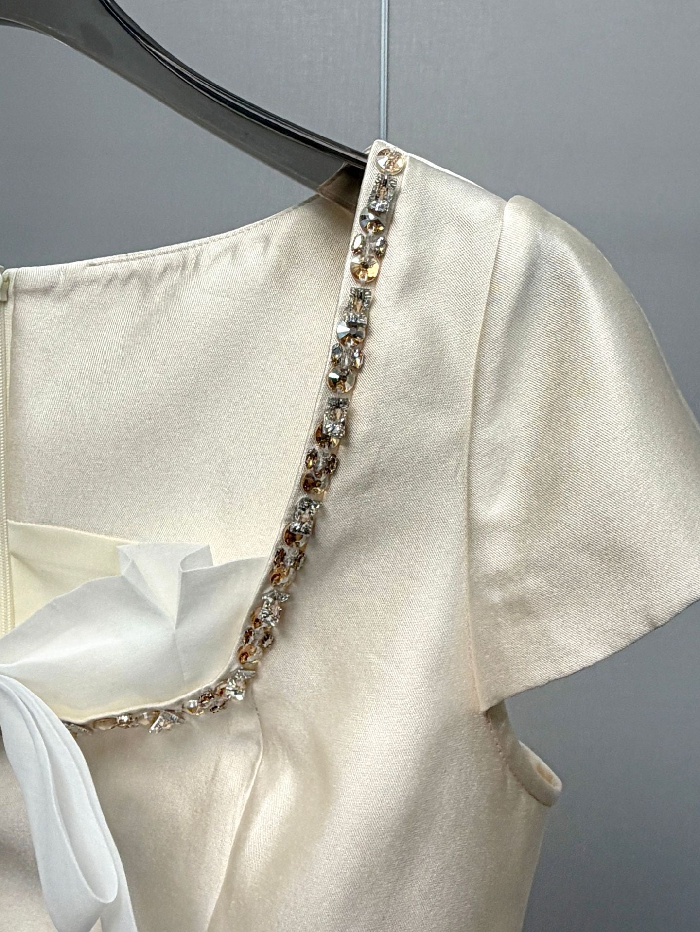 Apricot Satin Square Neck Graduation Dress