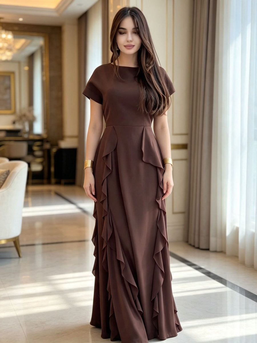 Mocha Empire Waist Wedding Guest Dress