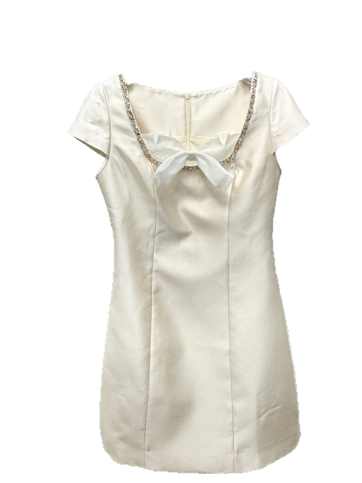 Apricot Satin Square Neck Graduation Dress