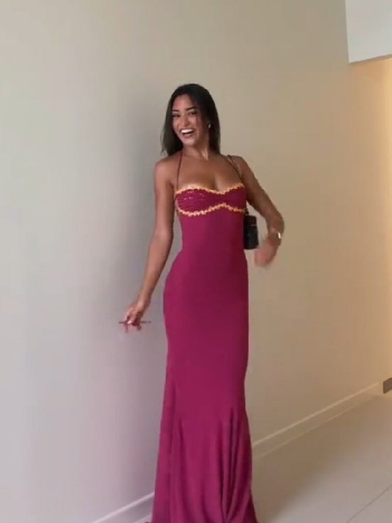 Blue Halter Mermaid Long Prom Dress