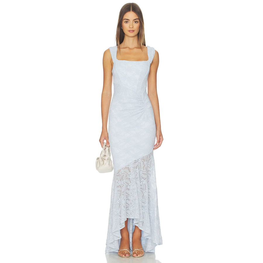 Light Blue Lace Square Neck Wedding Guest Dress
