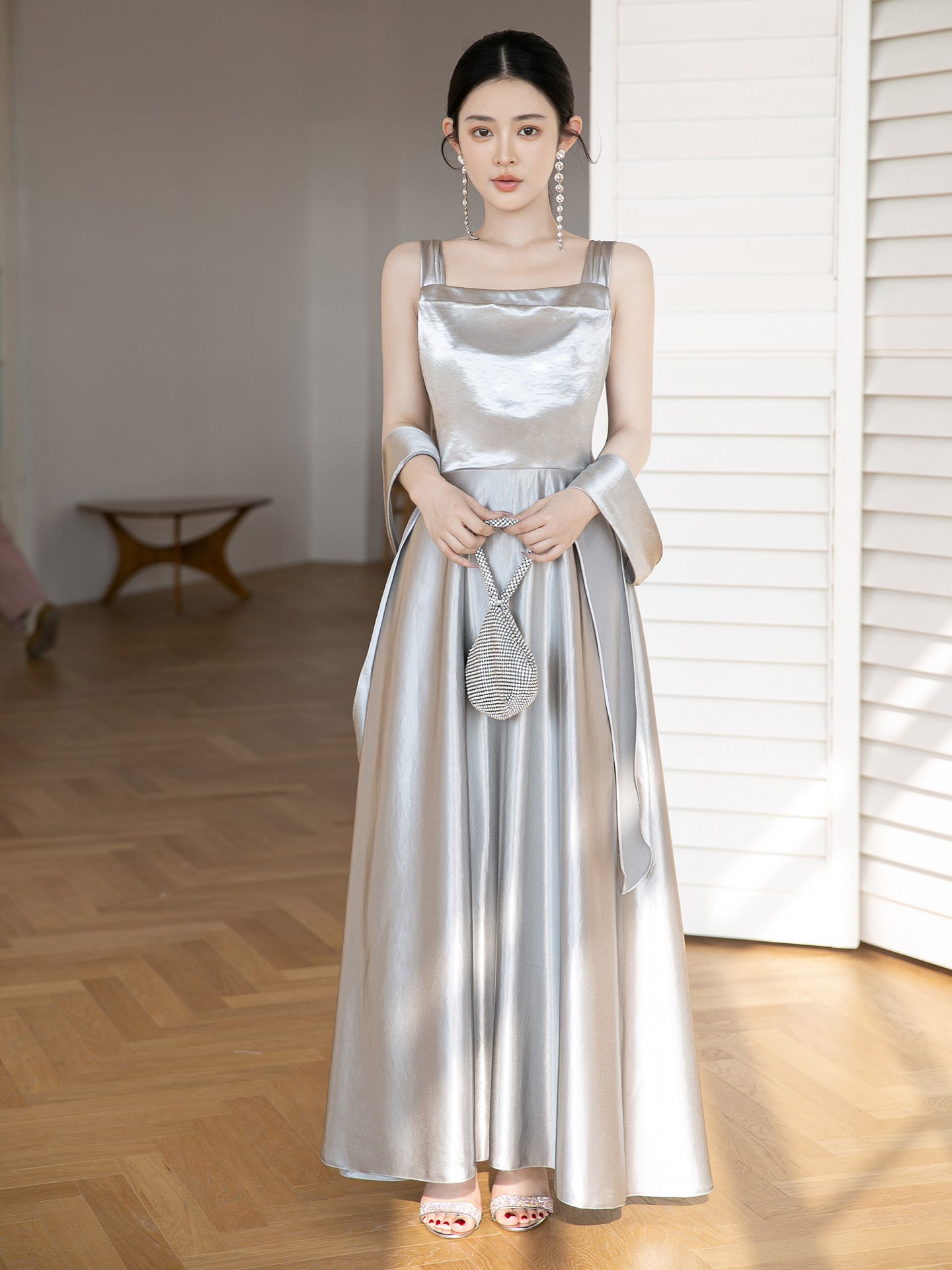White Maxi Satin Bridesmaid Dress