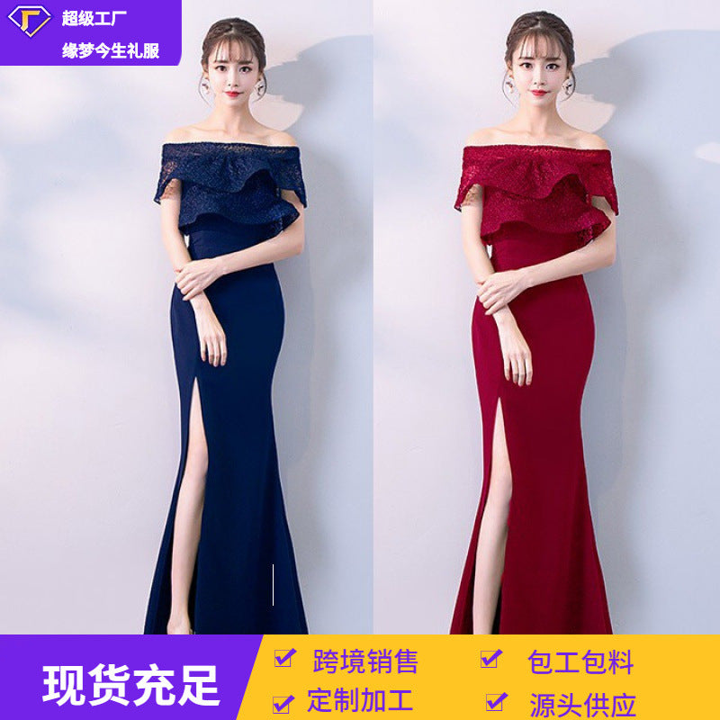 Off-Shoulder Slit Long Prom Dress