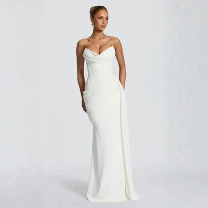 White Strapless Mermaid Long Prom Dress
