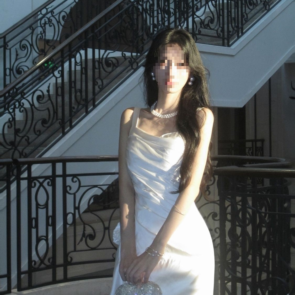 White Satin Spaghetti Strap Mermaid Graduation Dress