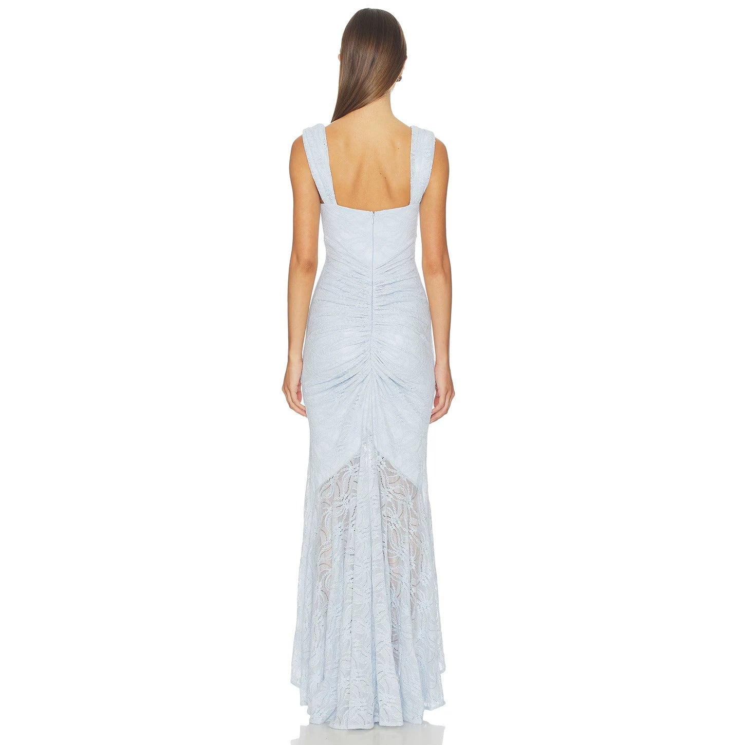 Light Blue Lace Square Neck Wedding Guest Dress