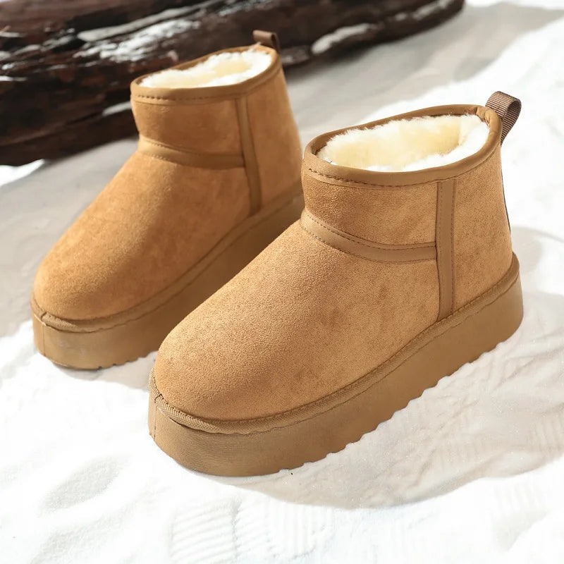 Platform Mini Winter Boots, Plush Lined Slip-On Ankle Boots