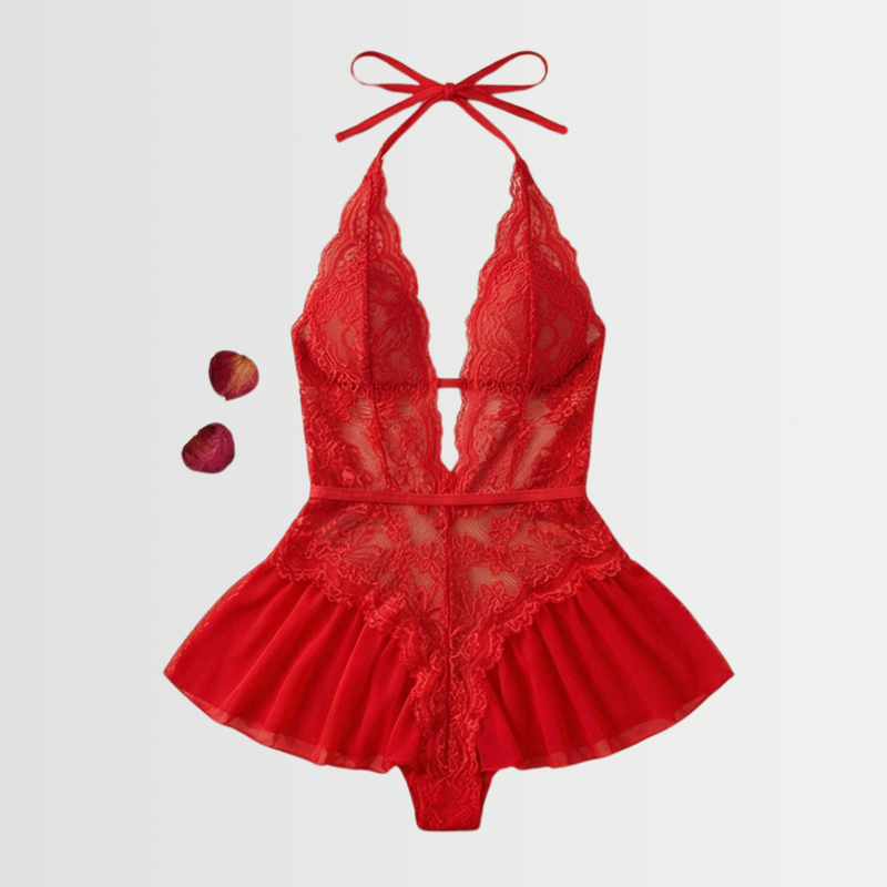 Lace Floral Ruffle Lingerie Set