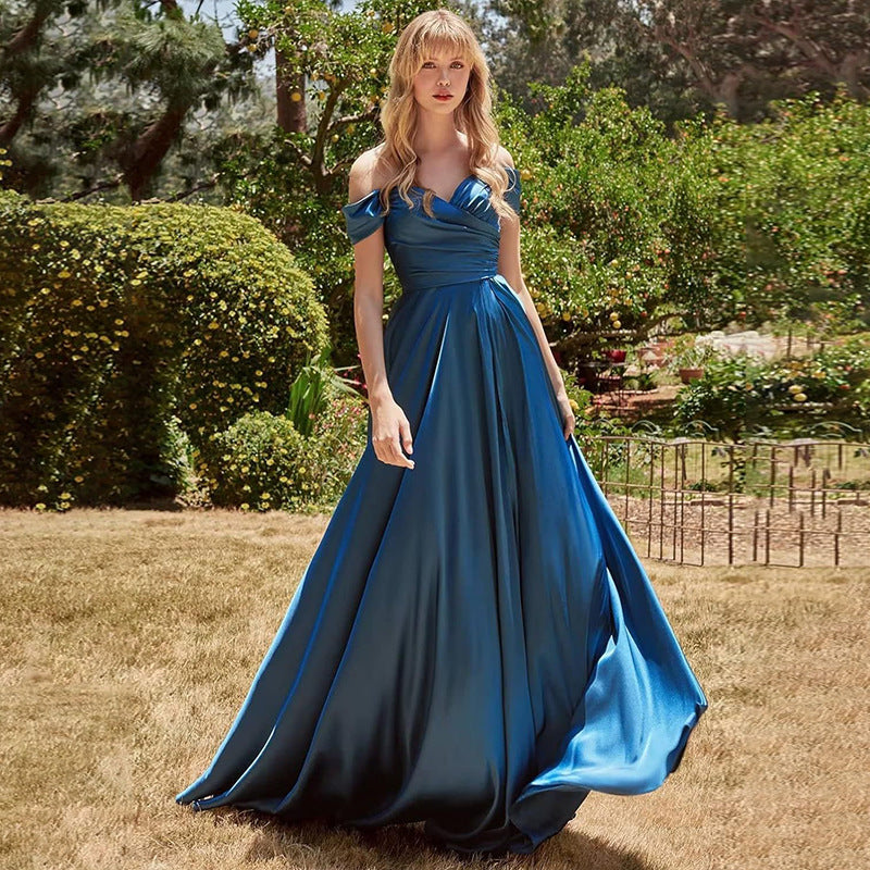 Maxi Satin Off-Shoulder Bridesmaid Dress