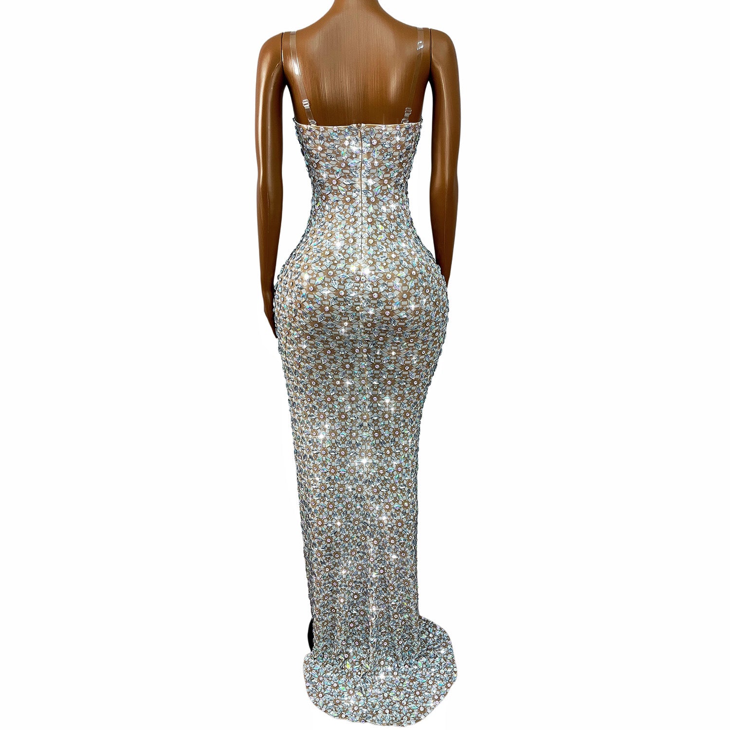 White Strapless Rhinestone Wedding Guest Dress