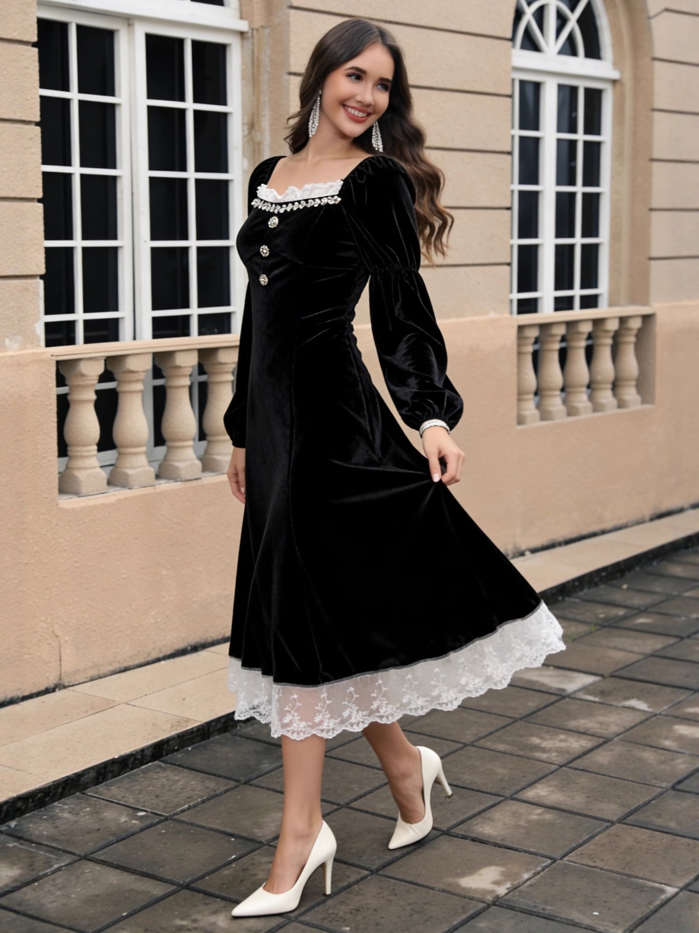 Black Velvet Long Prom Dress
