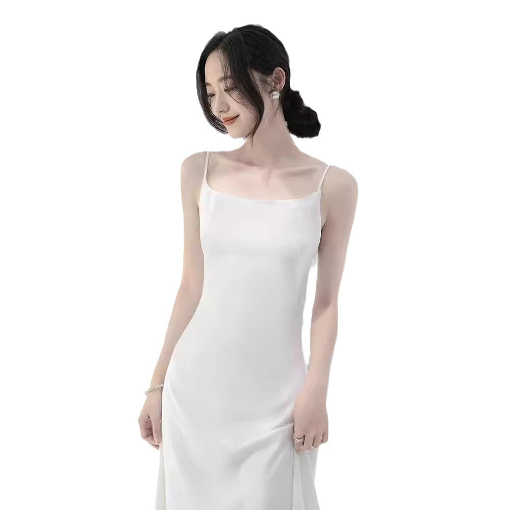 Maxi White Satin Bridesmaid Dress